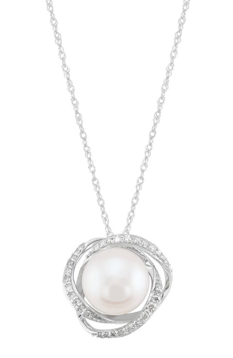 8mm Freshwater Pearl & Diamond Pendant Necklace