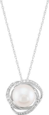 Frankie & Zoe 8mm Freshwater Pearl & Diamond Pendant Necklace