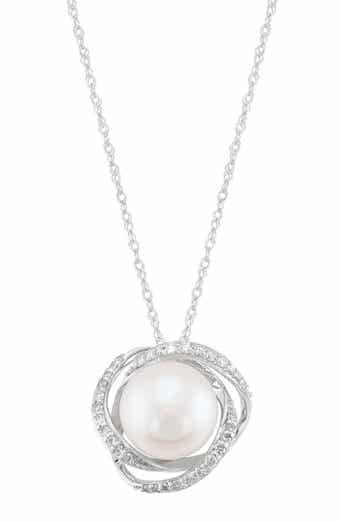 Frankie & Zoe 8mm Freshwater Pearl & Diamond Pendant Necklace