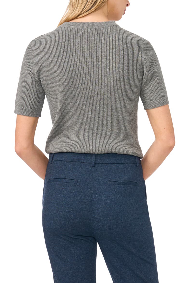 Button Shoulder Rib Short Sleeve Sweater, Alternate, color, GRAVEL GREY
