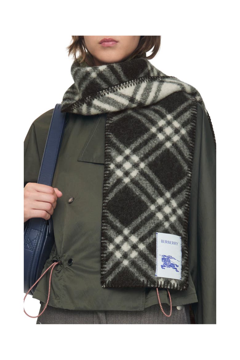 Narrow Check Wool Scarf, Alternate, color, Black