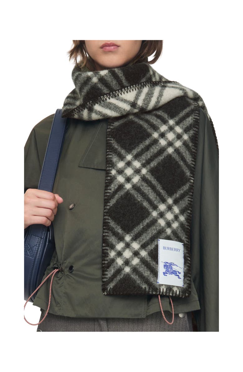 Burberry Narrow Check Wool Scarf, Alternate, color, Black