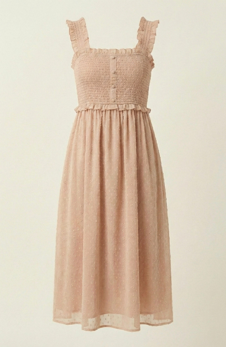 Modenaire Smocked Ruffle Straps Midi Dress, Alternate, color, Blush Pink