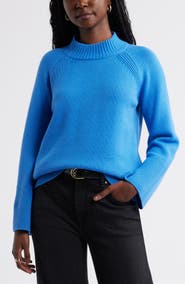 Caslon® Bell Sleeve Mock Neck Merino Wool & Cotton Sweater