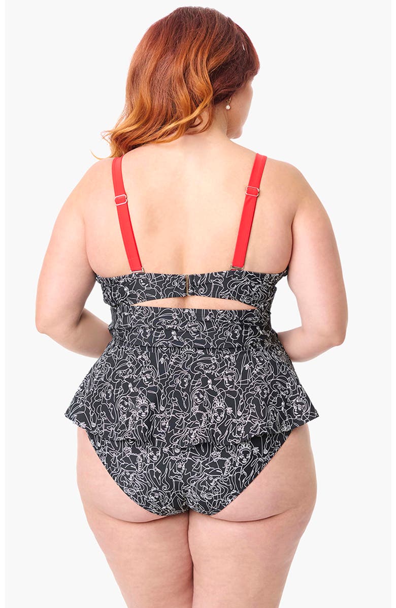 Unique Vintage Plus Size High Leg Daphne Swim Bottoms, Alternate, color, Black Princess Print