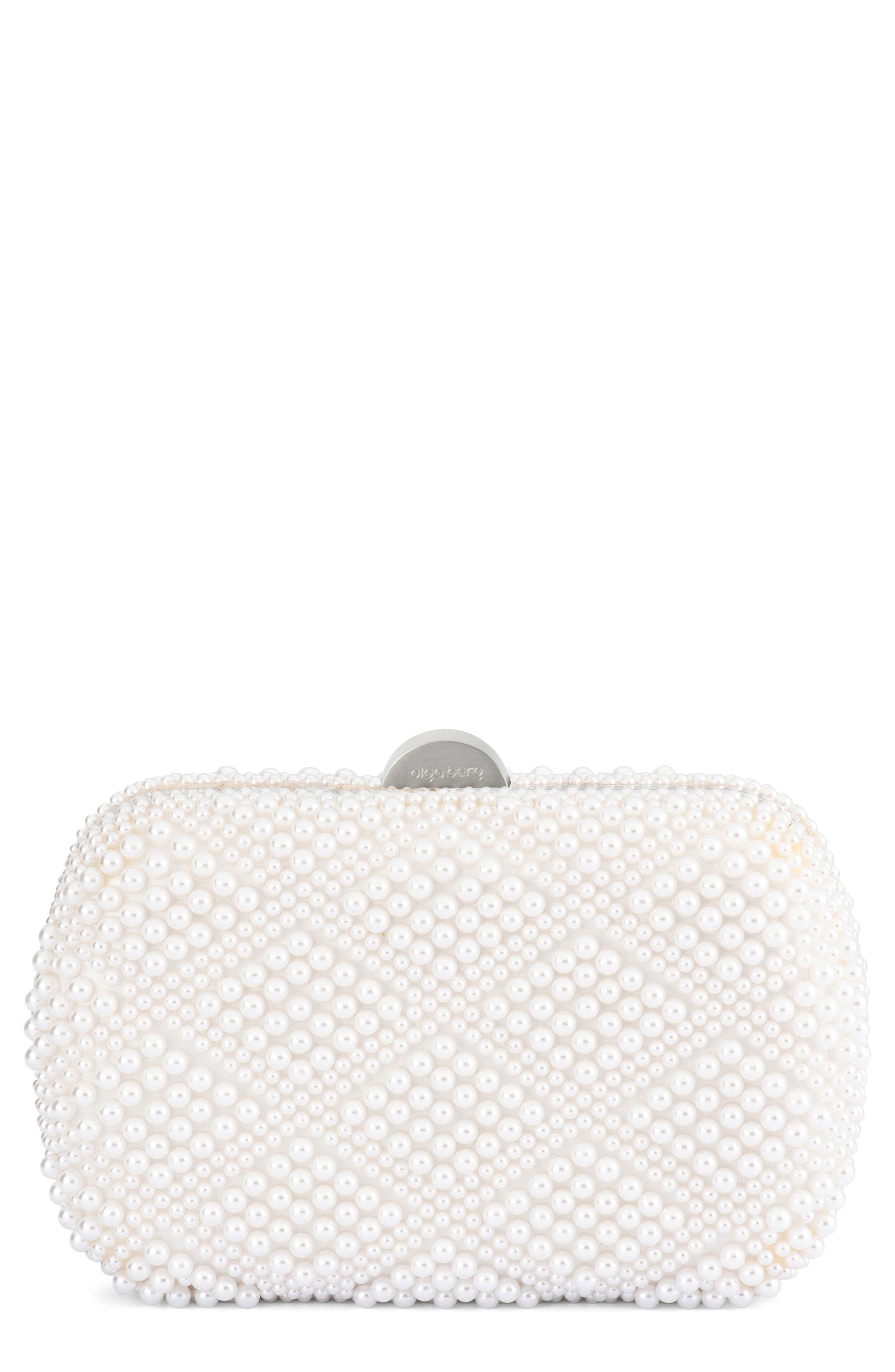 Olga Berg Claire Faux Pearl Frame Clutch, Main, color, Pearl