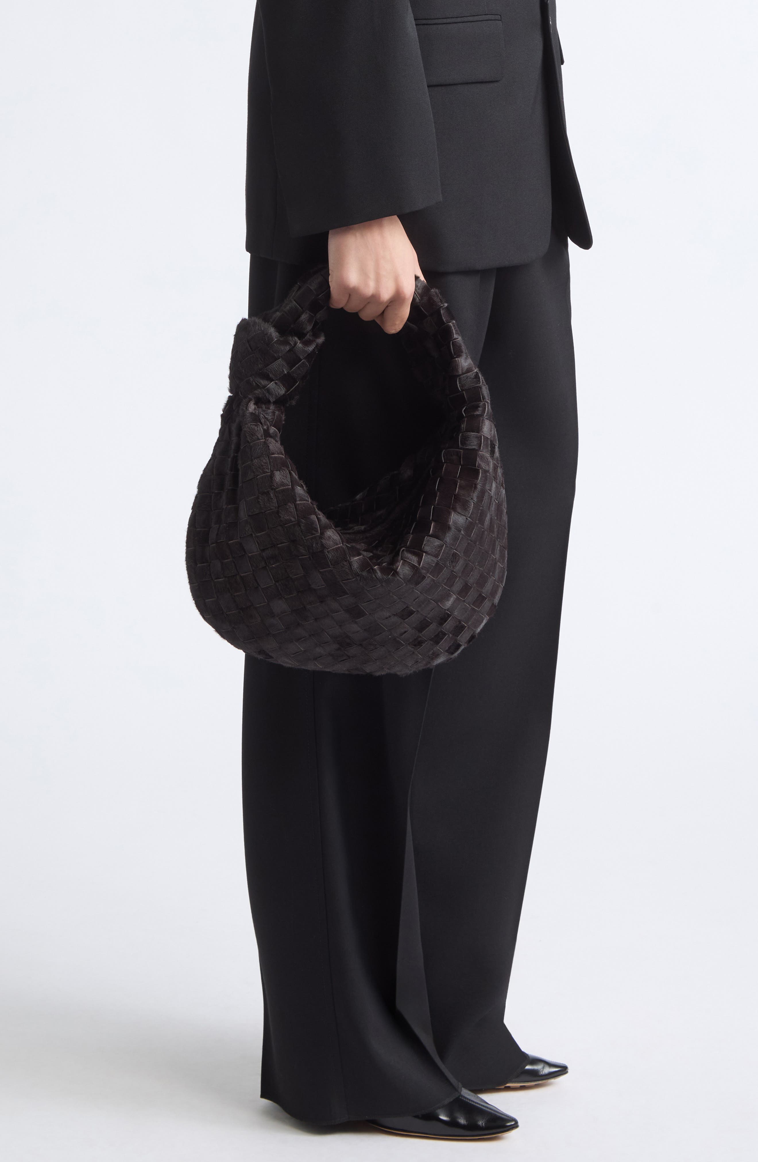 Jodie Intrecciato Genuine Calf Hair Hobo, Alternate, color, 2004 DARK BISON-GOLD