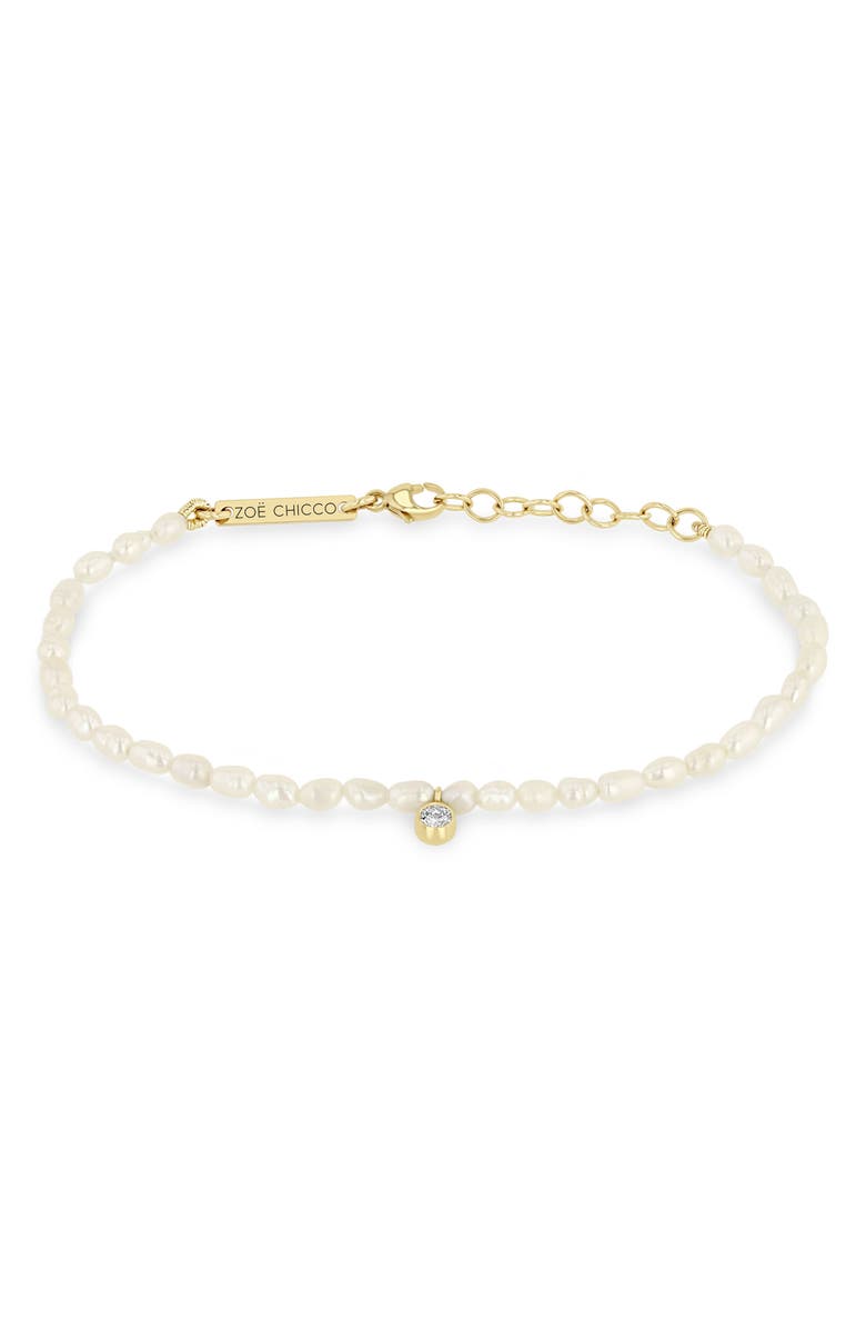 Zoë Chicco Pearl & Diamond Bracelet, Main, color, 14K Yellow Gold
