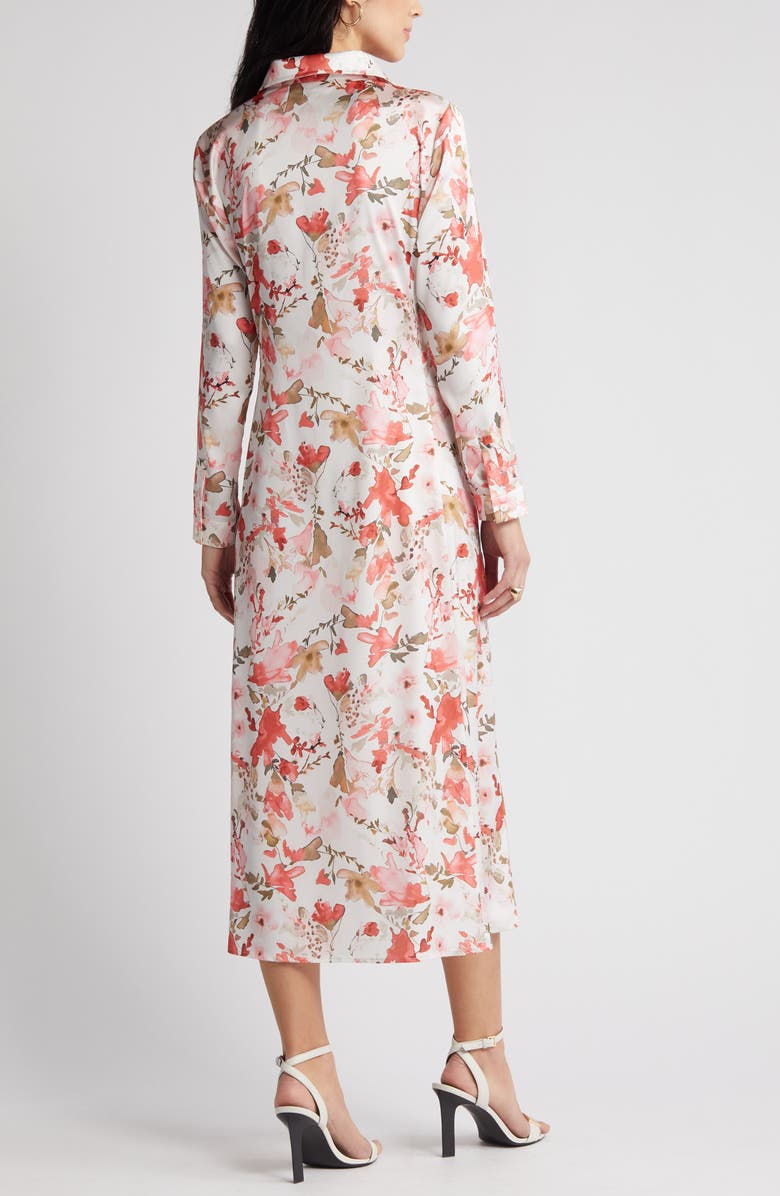 Ming Wang Watercolor Floral Long Sleeve Crêpe de Chine Shirtdress, Alternate, color, 