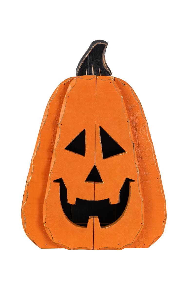 Halloween Chunky Wood Jack-O-Lantern Porch Decor, Main, color, Orange
