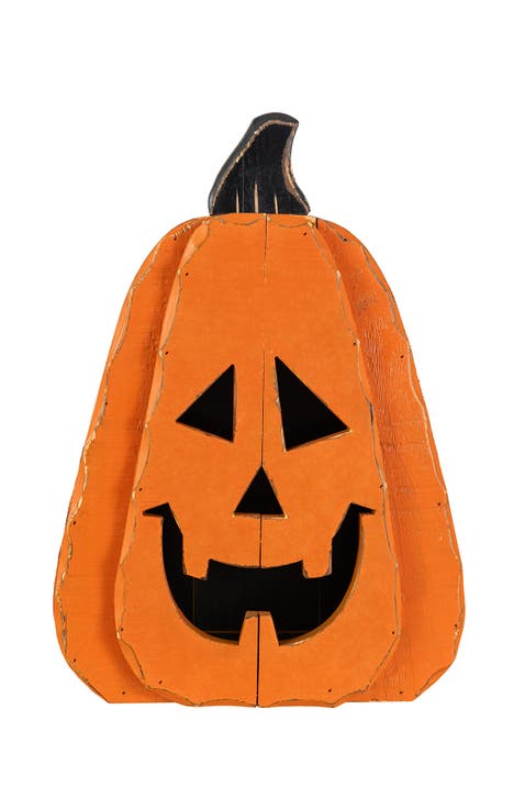 Halloween Chunky Wood Jack-O-Lantern Porch Decor