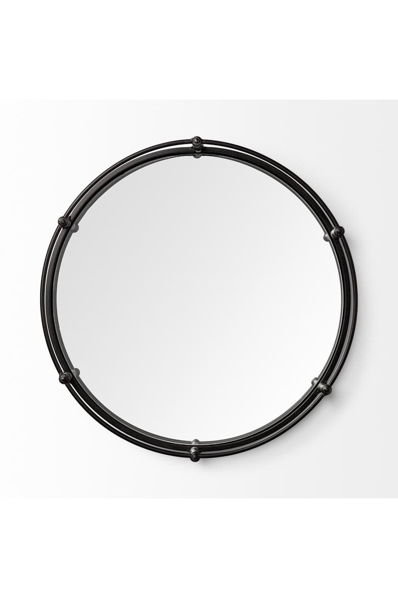 Kimbel 24L x 24W Metal Mirrored Base Round Tray, Alternate, color, Black