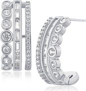 CZ by Kenneth Jay Lane Triple Row Cubic Zirconia Hoop Earrings