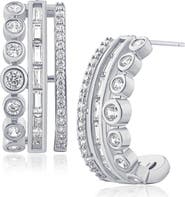 CZ by Kenneth Jay Lane Triple Row Cubic Zirconia Hoop Earrings