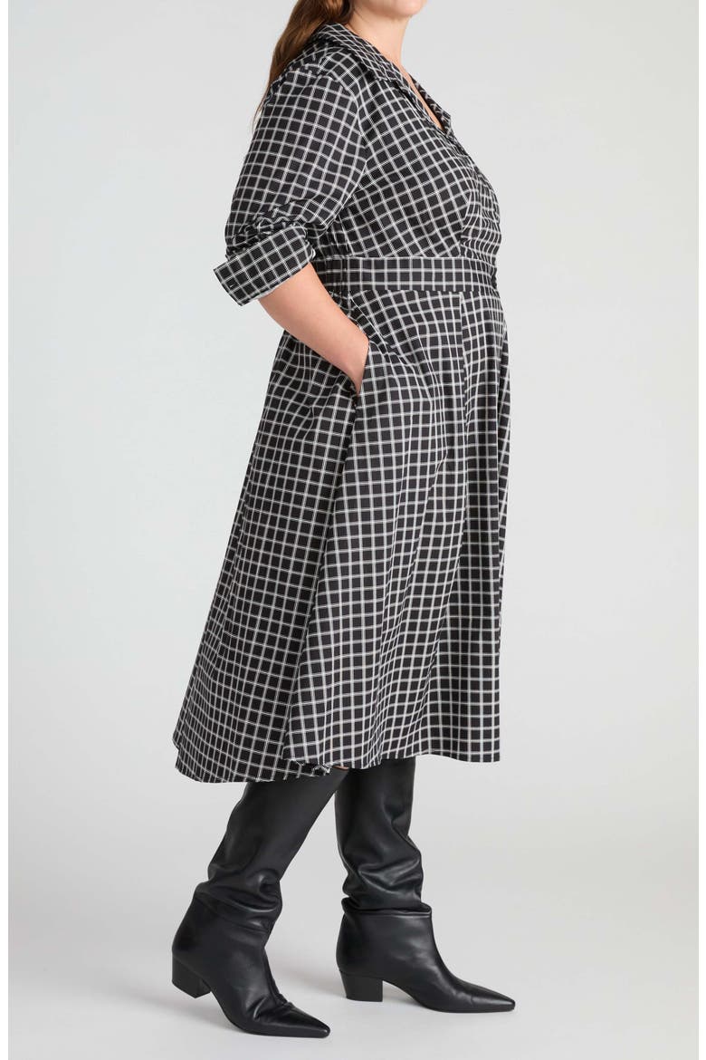 Stockard Windowpane Check Midi Shirtdress, Alternate, color, BLACK WINDOWPANE CHECK
