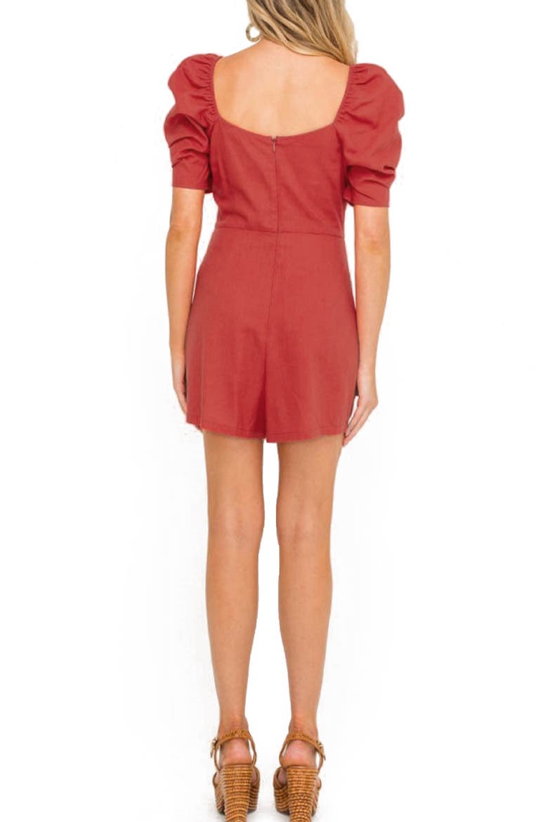Puff Sleeve Linen Blend Romper, Alternate, color, CRANBERRY