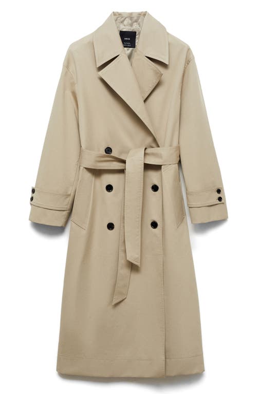 Mango Oversize Tie Waist Double Breasted Trench Coat In Khaki