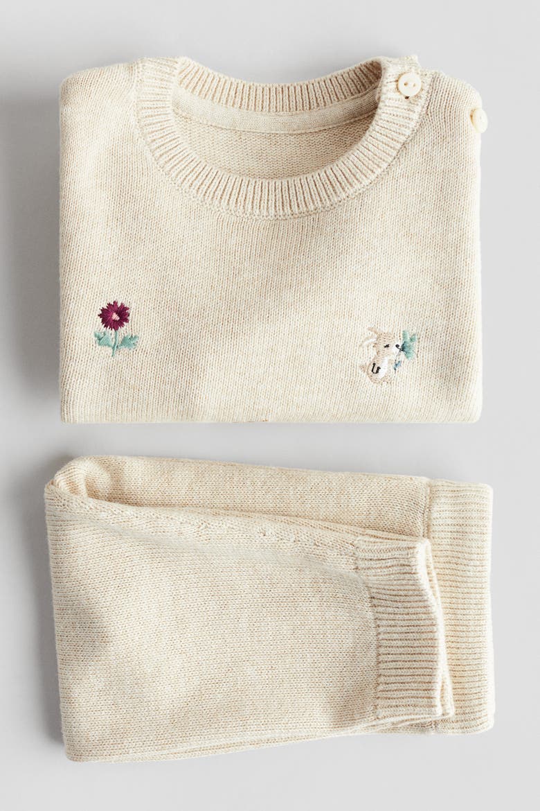 2-piece Embroidery-detail Cotton Set, Alternate, color, Light beige/deer