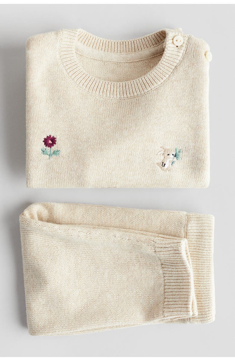 H&M 2-piece Embroidery-detail Cotton Set, Alternate, color, Light Beige/Deer