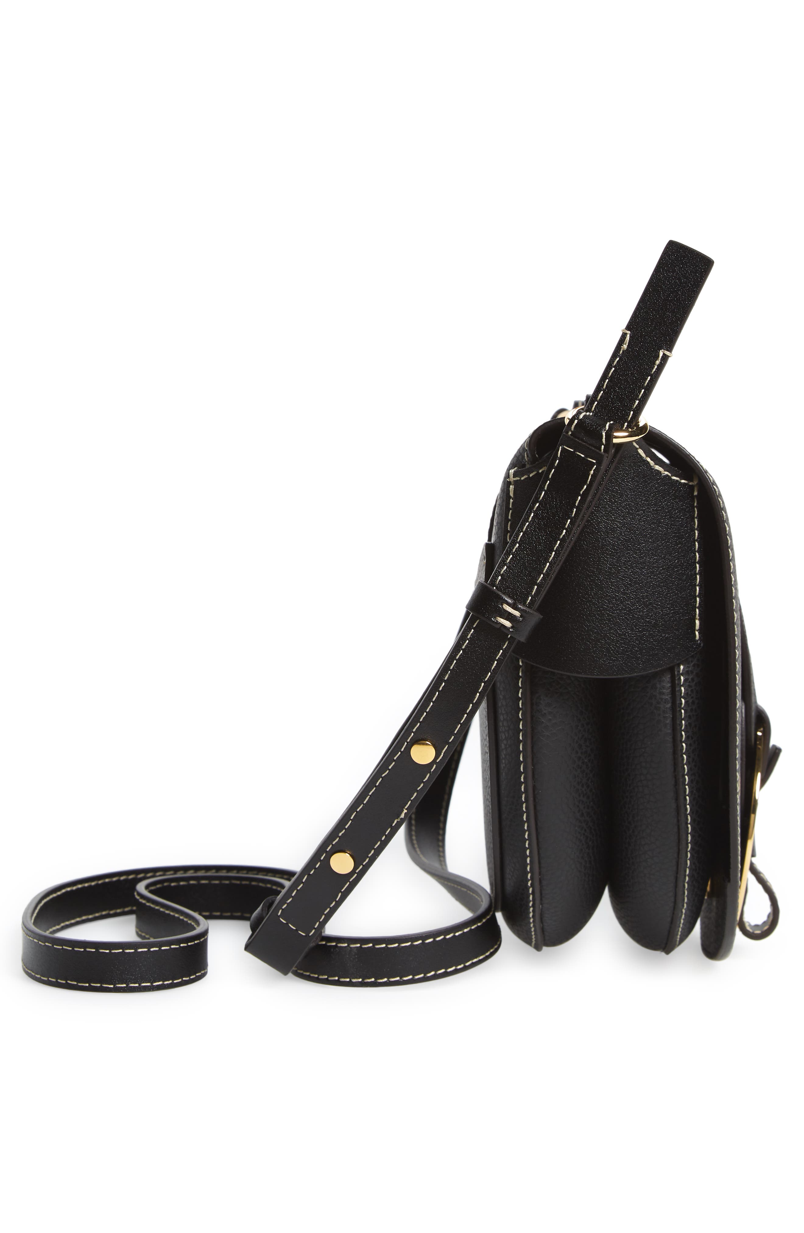 Darryl Leather Crossbody Saddle Bag, Alternate, color, BLACK