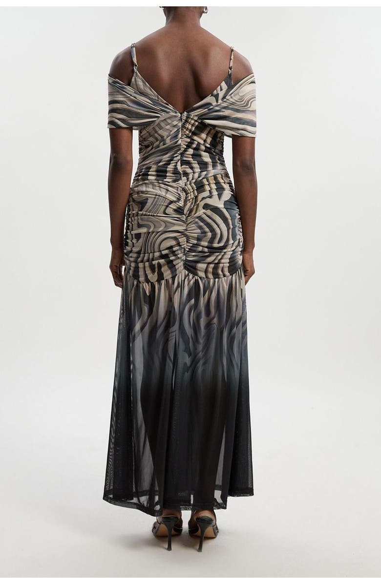 Karen Millen Petite Marble Print Mesh Maxi Dress, Alternate, color, Mono