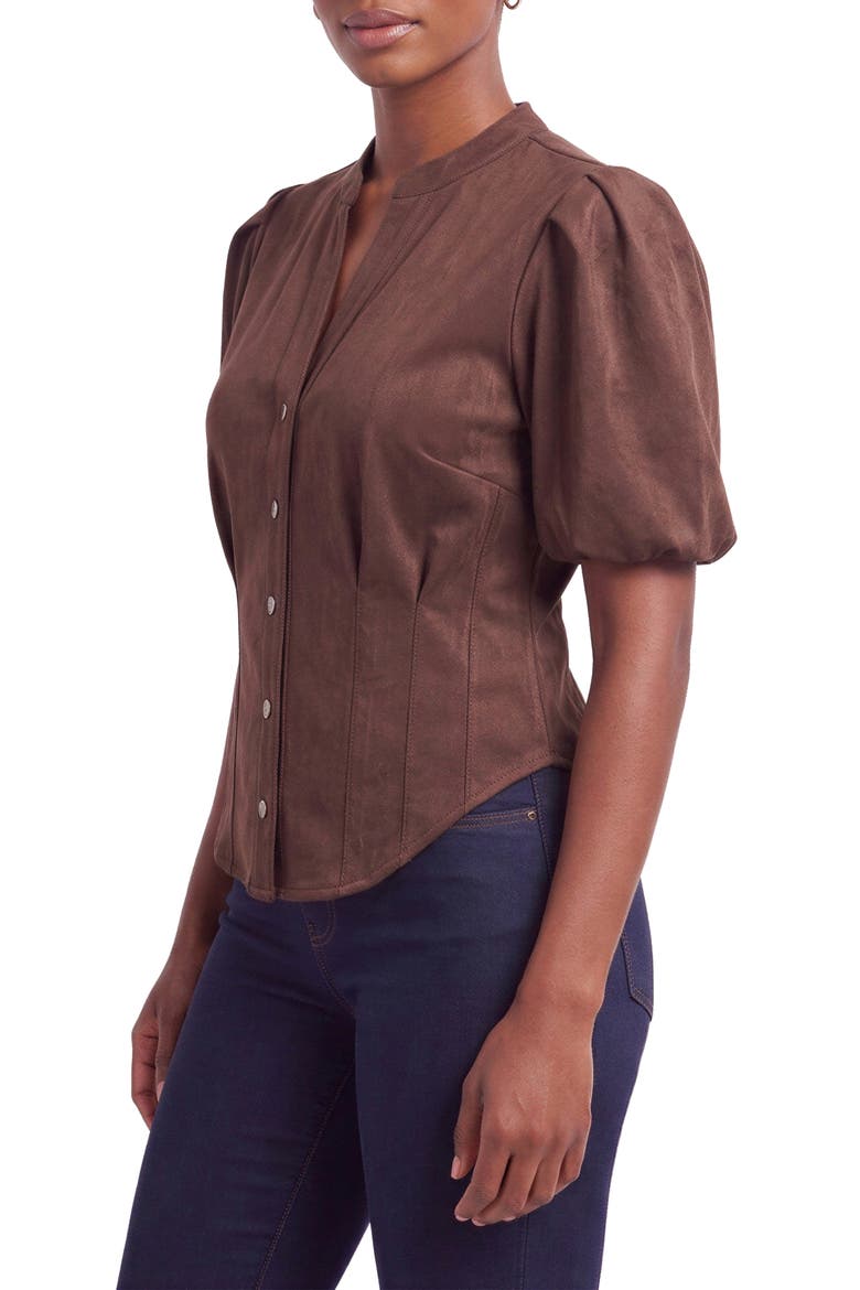 Puff Sleeve Faux Suede Shirt, Alternate, color, COCOA DUST
