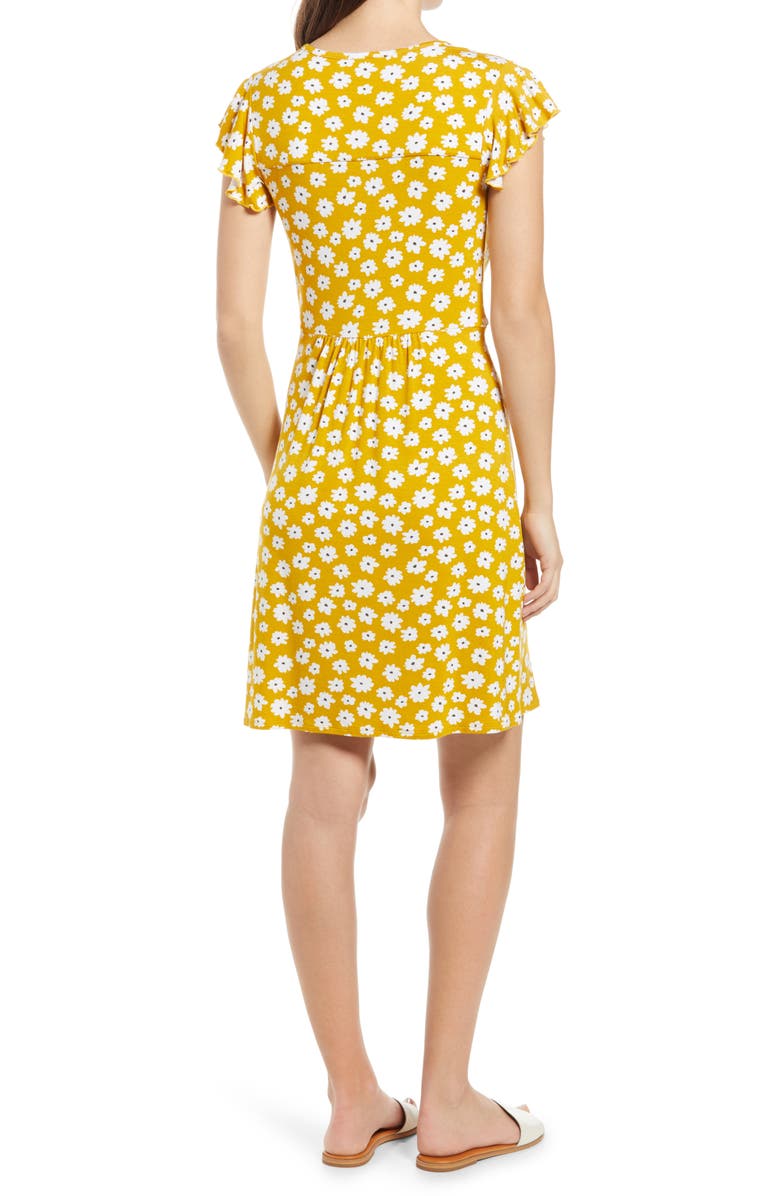 Loveappella Floral Wrap Front Flutter Sleeve Dress, Alternate, color,