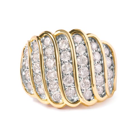 14K Yellow Gold Plated Silver 2.00 Cttw Diamond Multi Row Band Ring