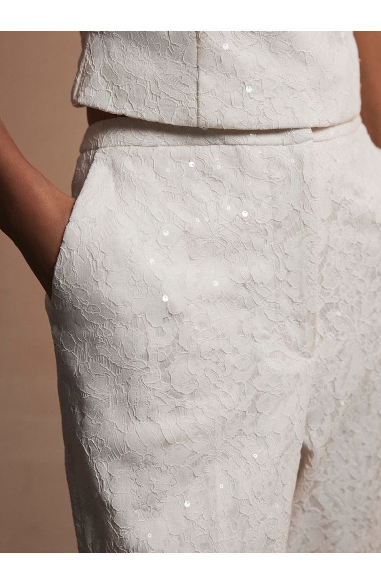MINT VELVET Sequin Lace Flare Trousers, Alternate, color, Ivory