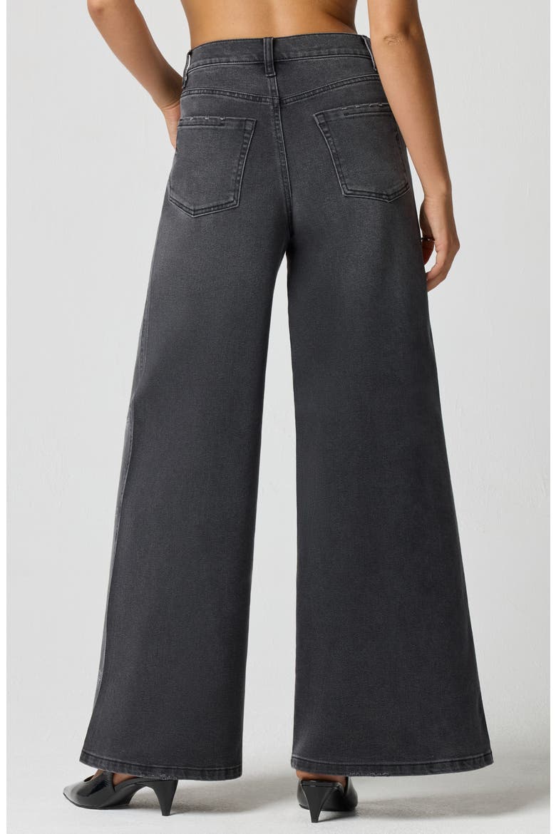 Crystal Bow High Waist Wide Leg Jeans, Alternate, color, WASHED BLACK