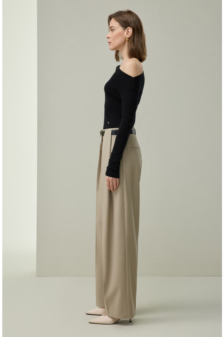 Elegant Off-Shoulder Silk-Cashmere Top, Alternate, color, Black
