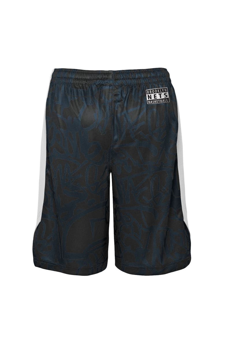 Youth Black Brooklyn Nets Scribble Dribble Baller Shorts, Alternate, color, Black