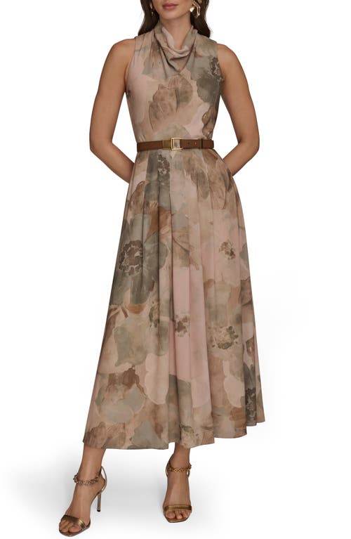 Donna Karan Floral Georgette Maxi Dress In Brown