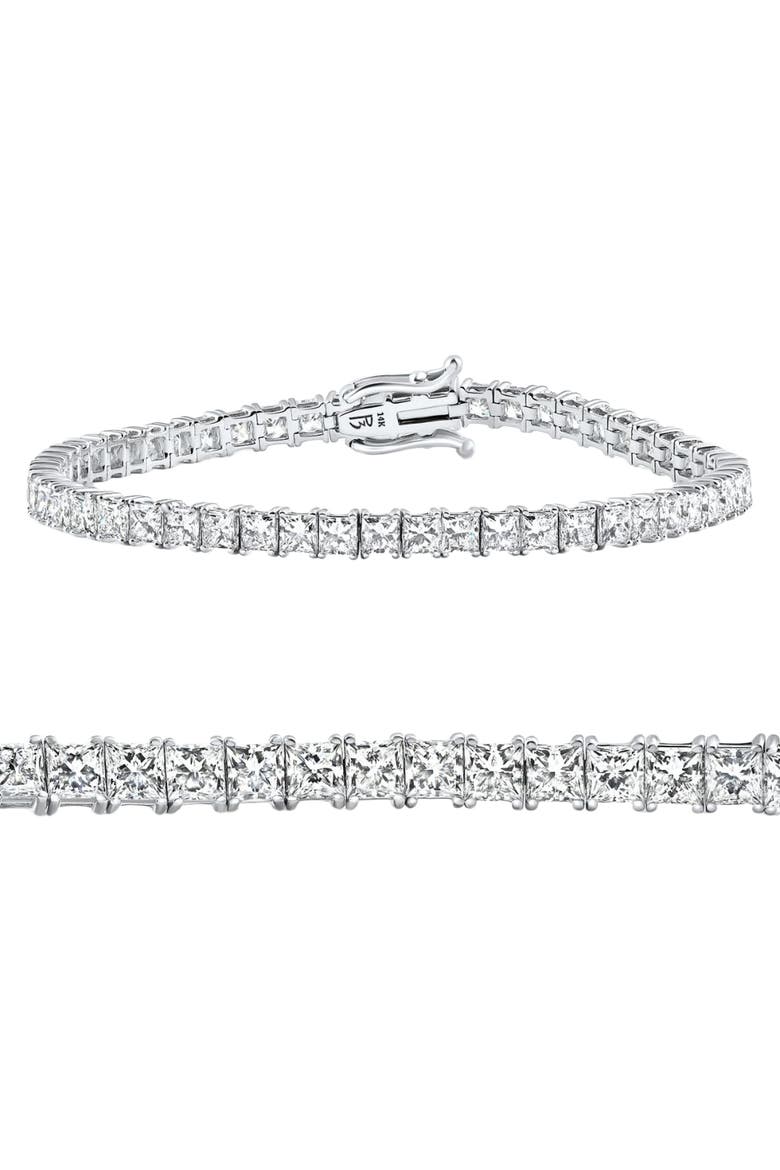 9.20Ct Princess Cut Diamond 7" Tennis Bracelet 14k Gold Lab Grown, Main, color, 14k White Gold