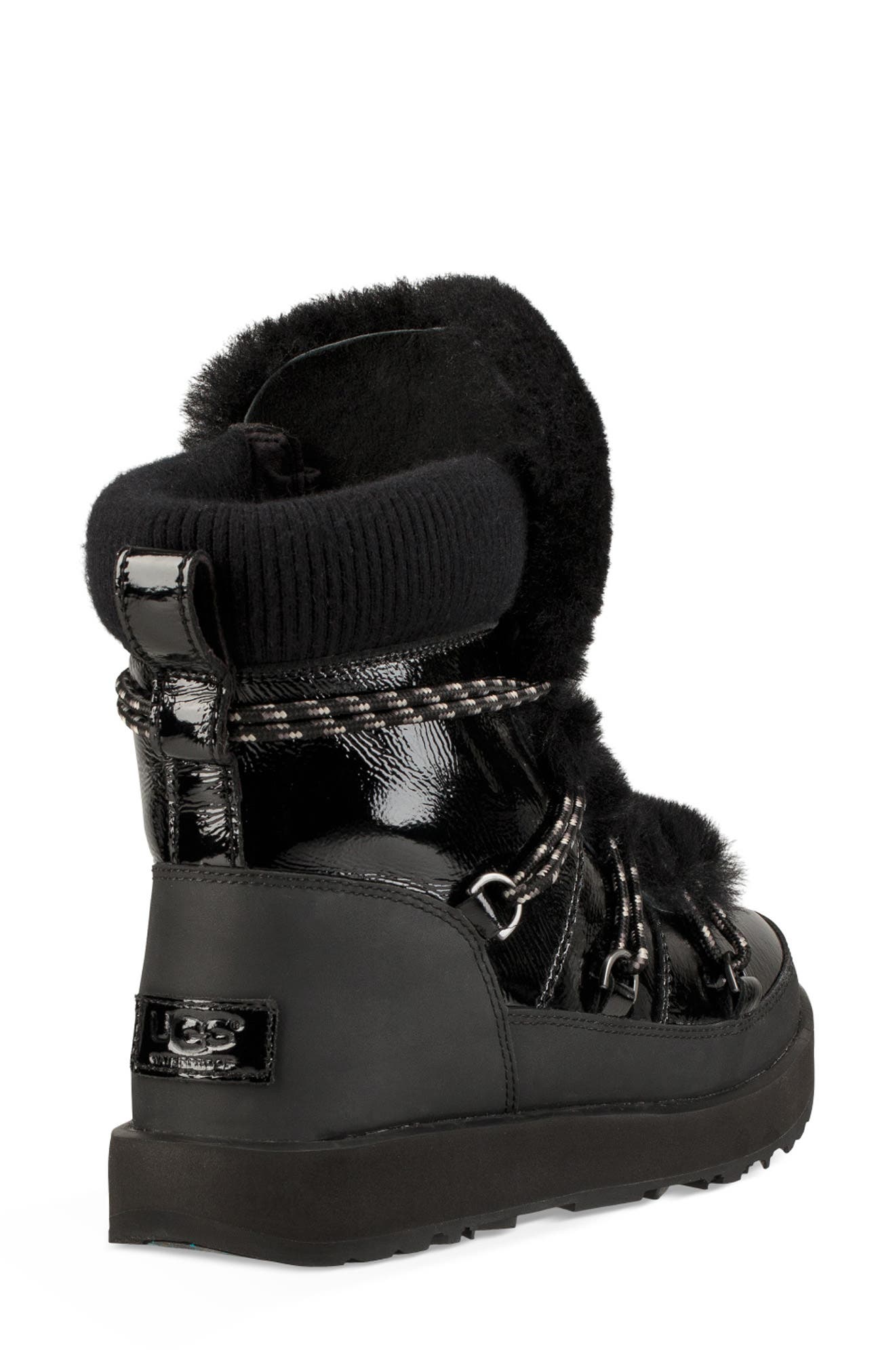 Highland Genuine Shearling Waterproof Bootie, Alternate, color, BLACK LEATHER