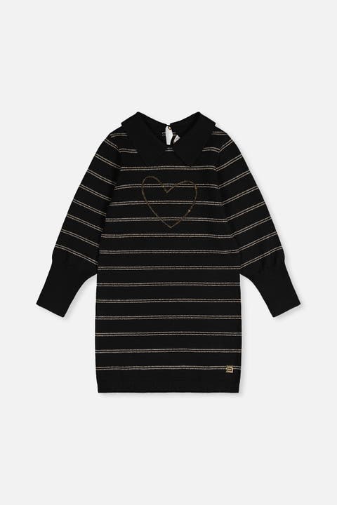 Sequin Heart Shimmering Stripe Knitted Dress (toddler, Little Kid & Big Kid)