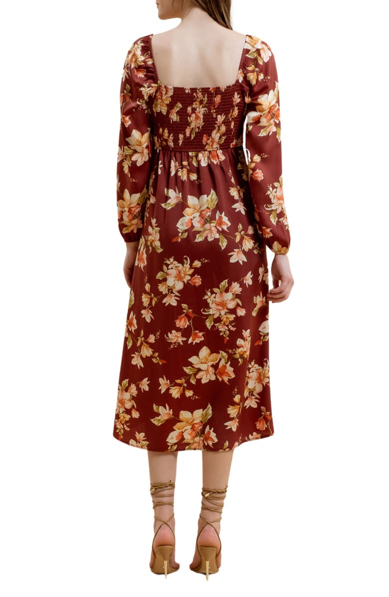 Blu Pepper Floral Long Sleeve Midi Dress, Alternate, color, Burgundy Multi