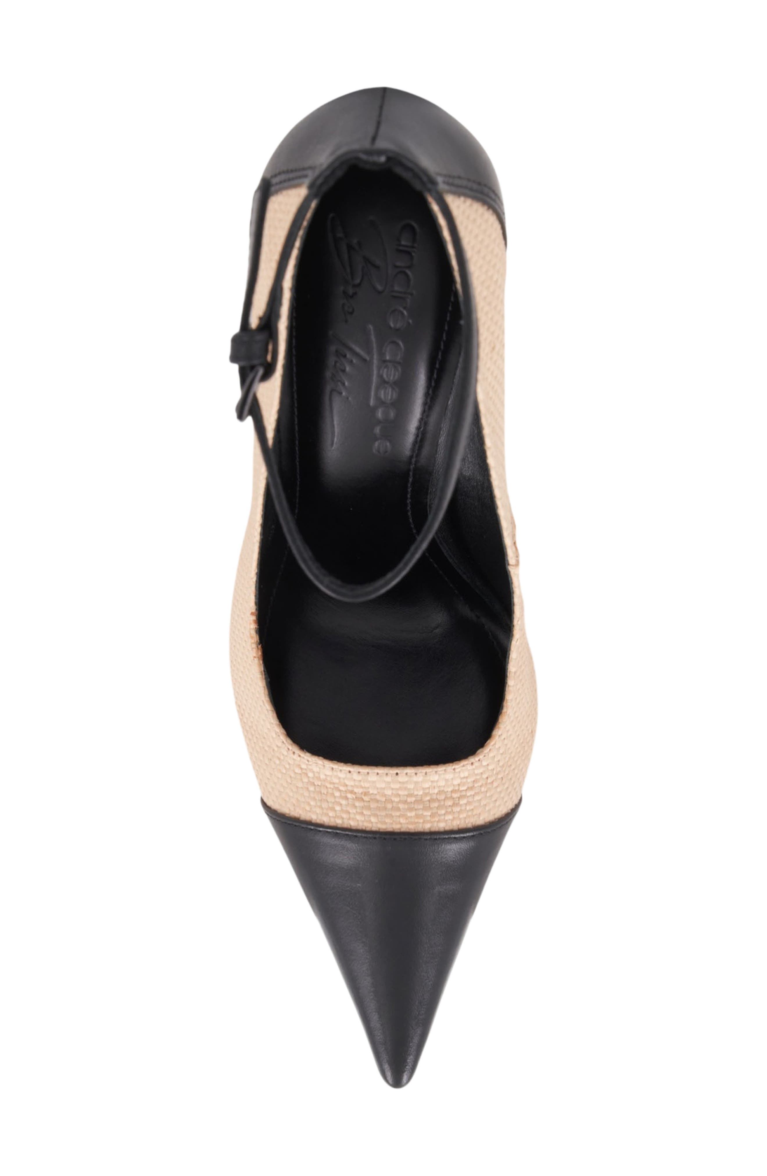Isa Ankle Strap Pointed Toe Pump, Alternate, color, NATURAL/ BLACK