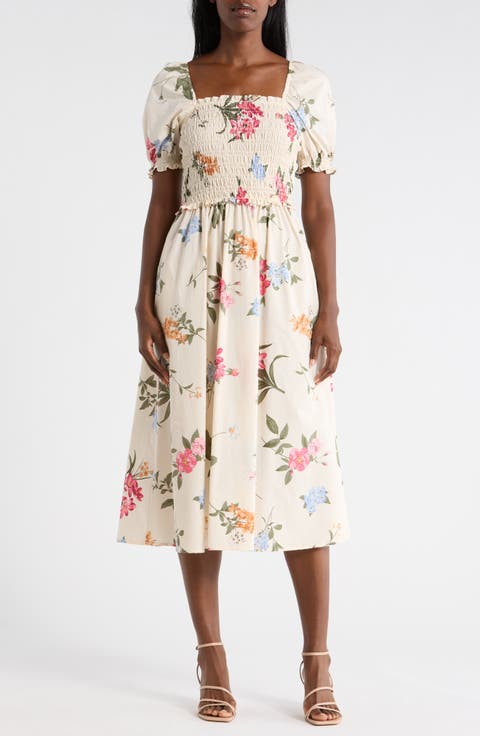 Square Neck Poplin Midi Dress