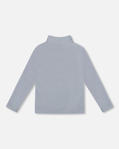 Deux Par Deux Super Soft Ribbed Mock Neck Top In Blue