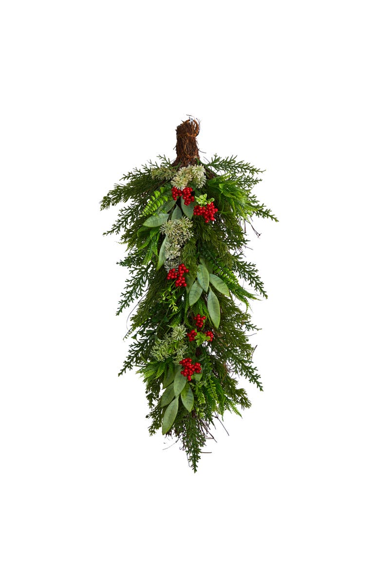 NEARLY NATURAL 30-in Cedar and Berry Artificial Christmas Swag, Main, color, Green