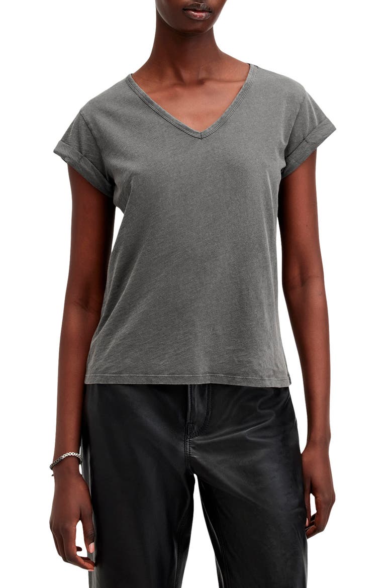 Anna V-Neck Cotton T-Shirt, Main, color, ACID WASHED BLACK