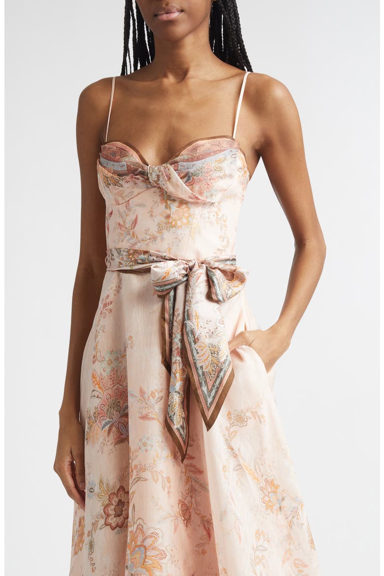 Alchemy Paisley Structured Linen & Silk Organza Midi Dress, Alternate, color, PINK PAISLEY