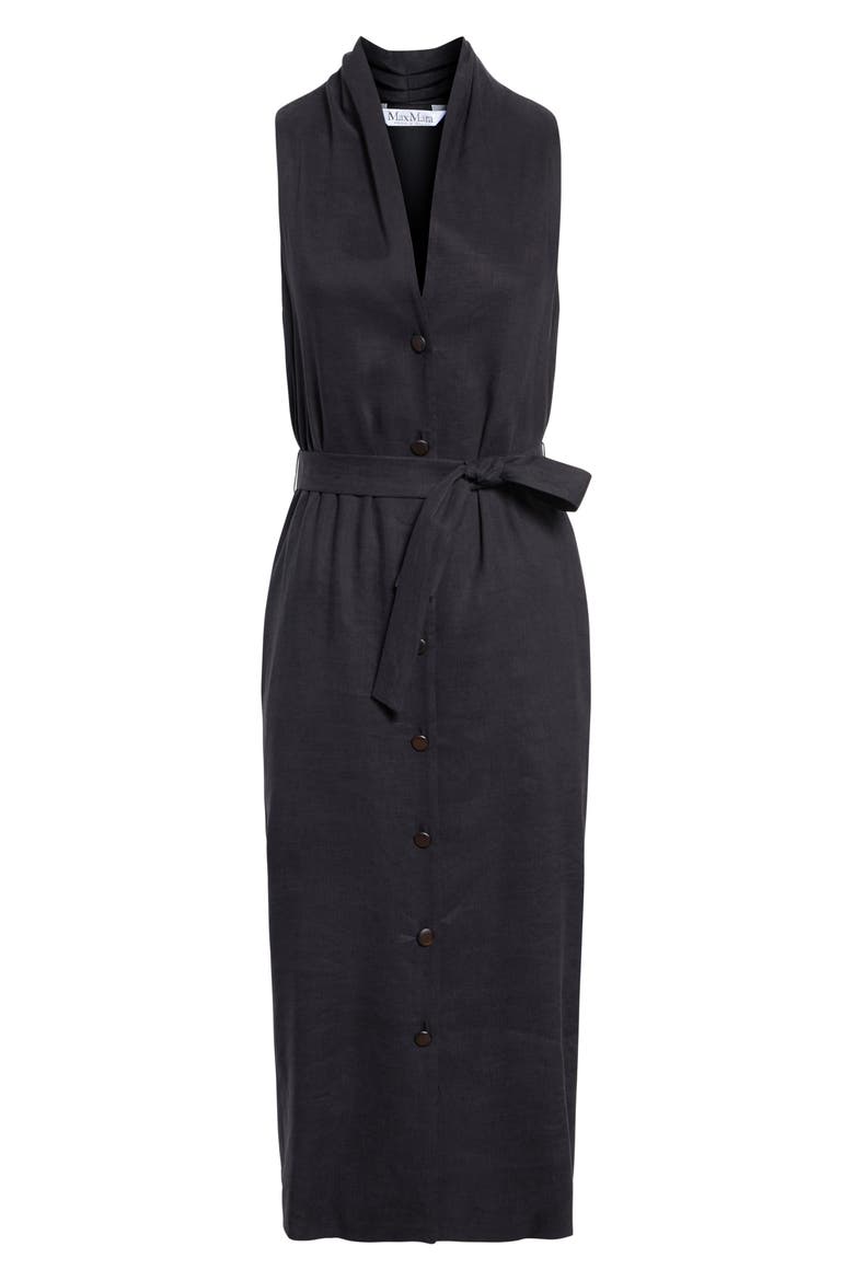 Navetta Linen and Silk Midi Dress, Alternate, color, BLACK