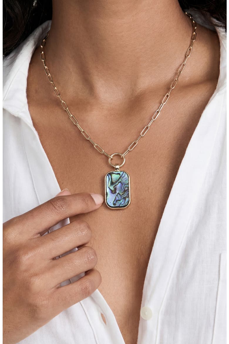 Abalone Inlay Rectangular Pendant Necklace, Alternate, color, ABALONE