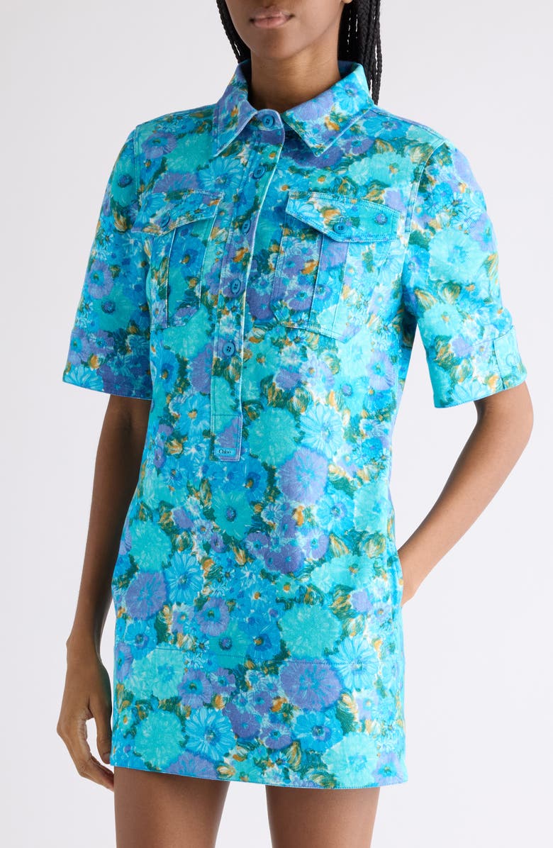 Chloé Daisies Twill Minidress, Alternate, color, Multicolor Blue