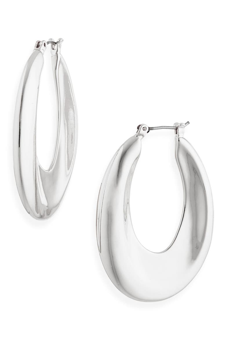 Oval Hoop Earrings, Main, color, SILVER
