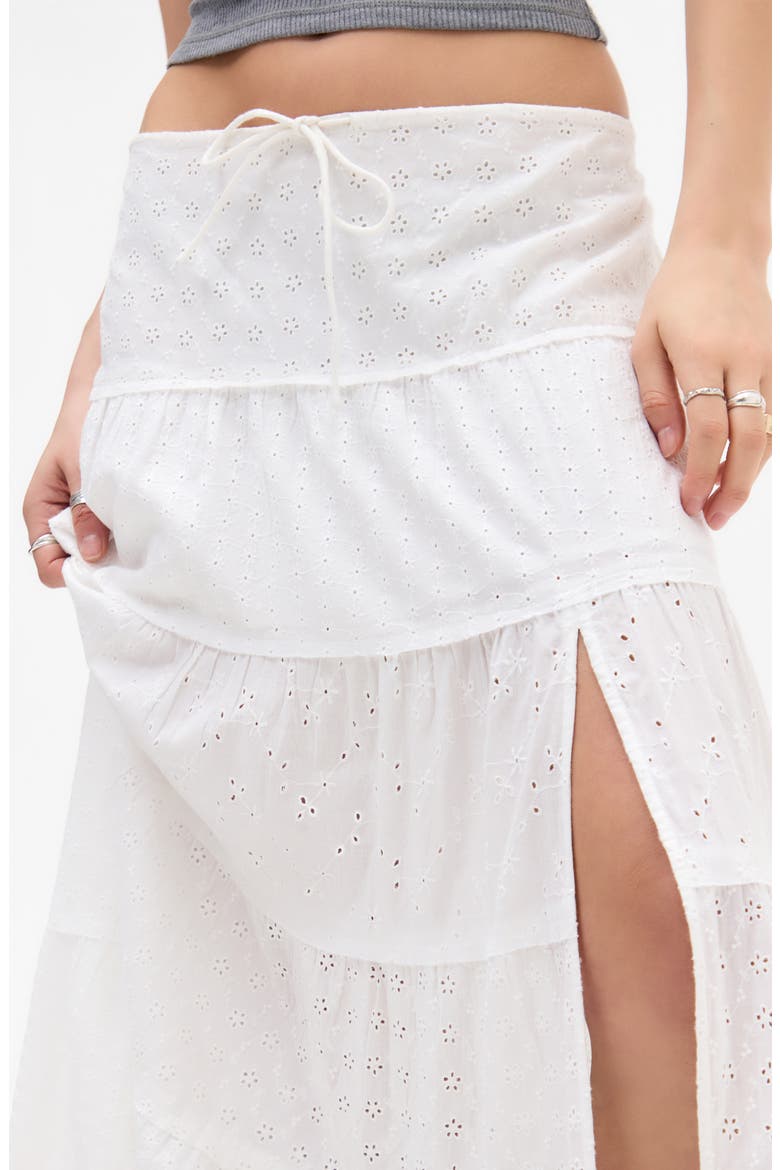 Embroidered Eyelet Tiered Cotton Maxi Skirt, Alternate, color, WHITE
