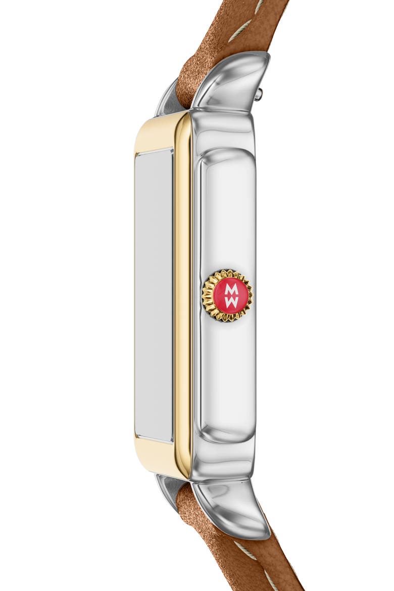 Deco II Diamond Mother-of-Pearl Leather Strap Watch, 26mm x 28mm, Alternate, color, SILVER