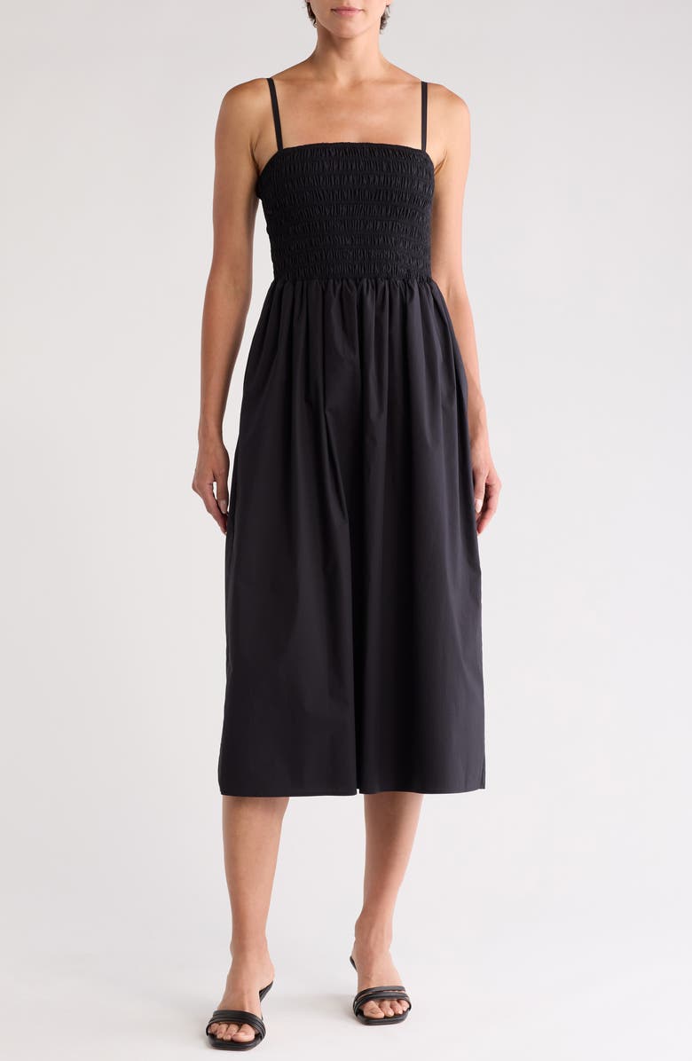 Theory City Smocked Stretch Poplin Midi Sundress, Main, color,